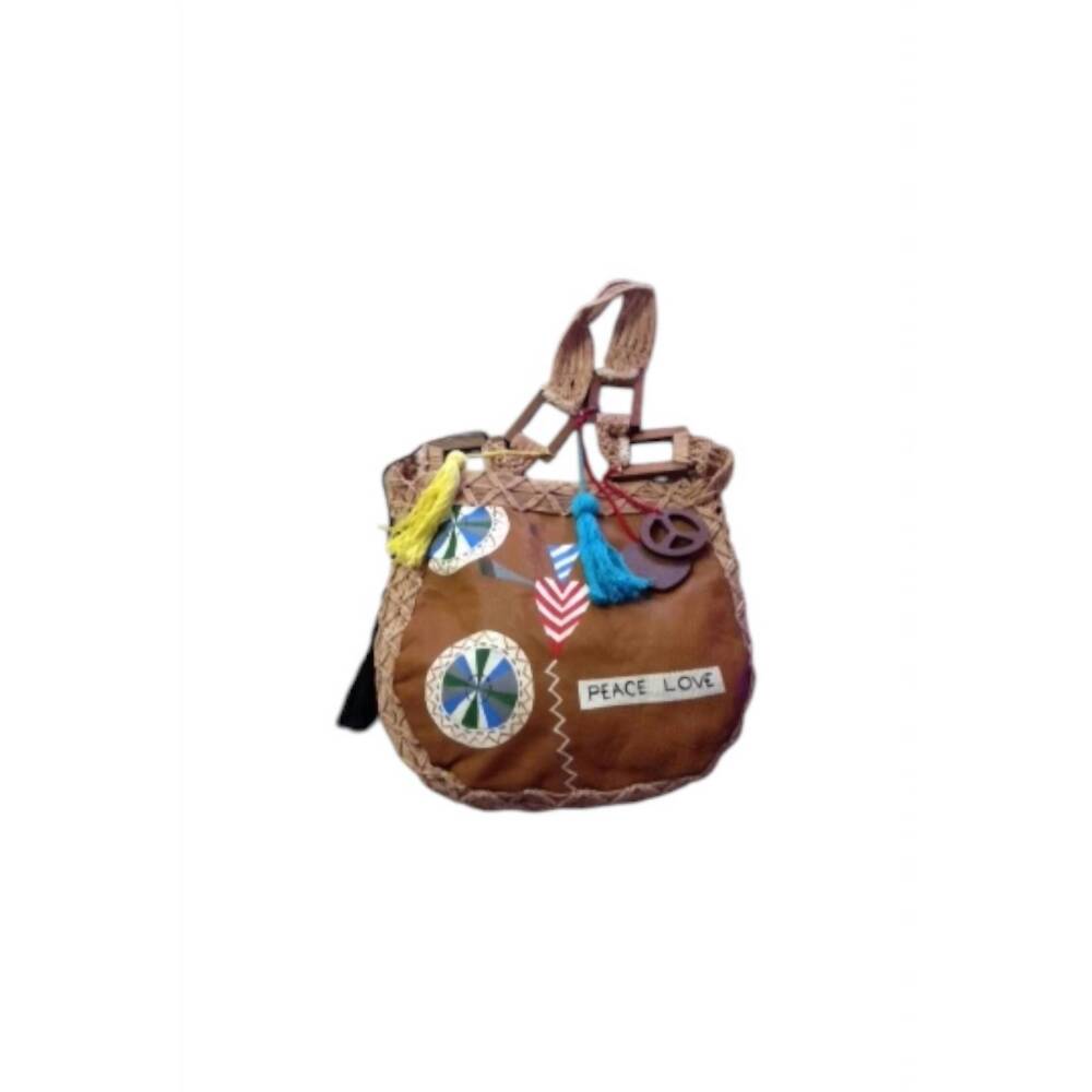 NEW LOVE BINETTI women's hand painted groovy bag in brown